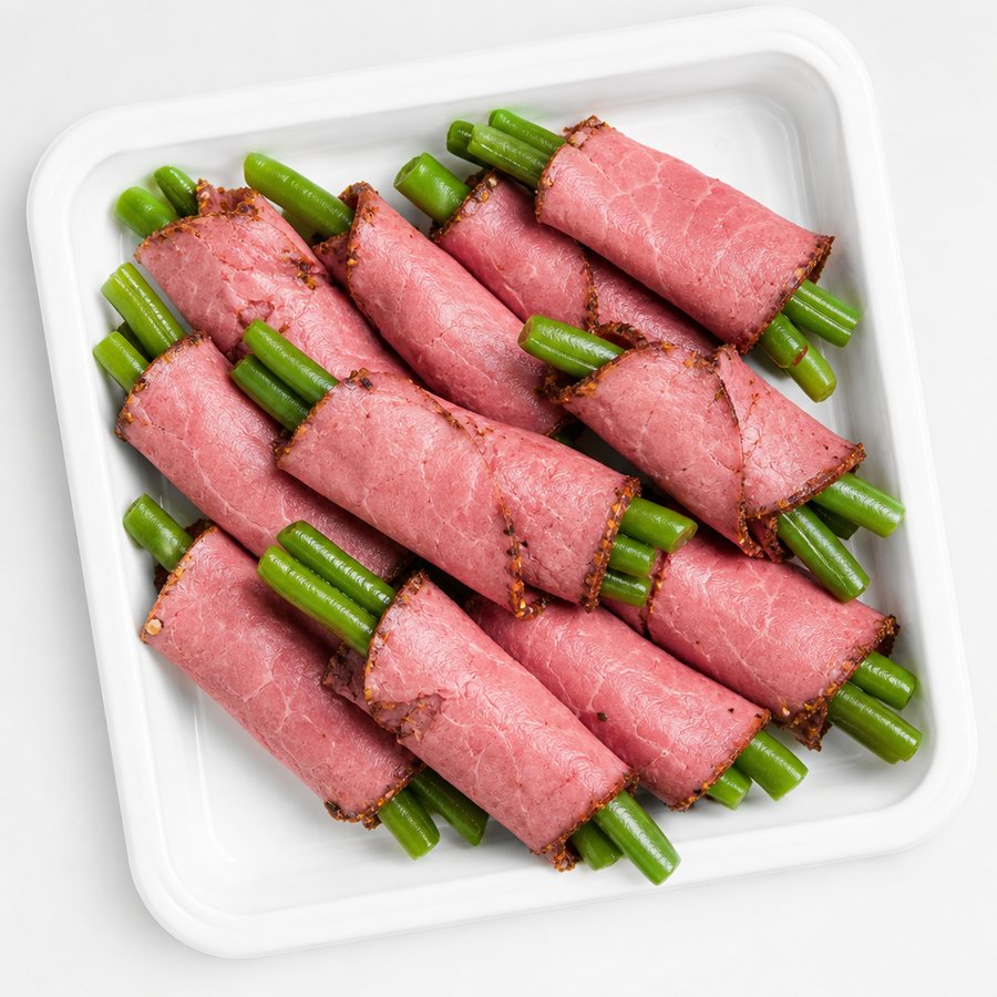 GREEN BEANS PASTRAMI ROLL UPS