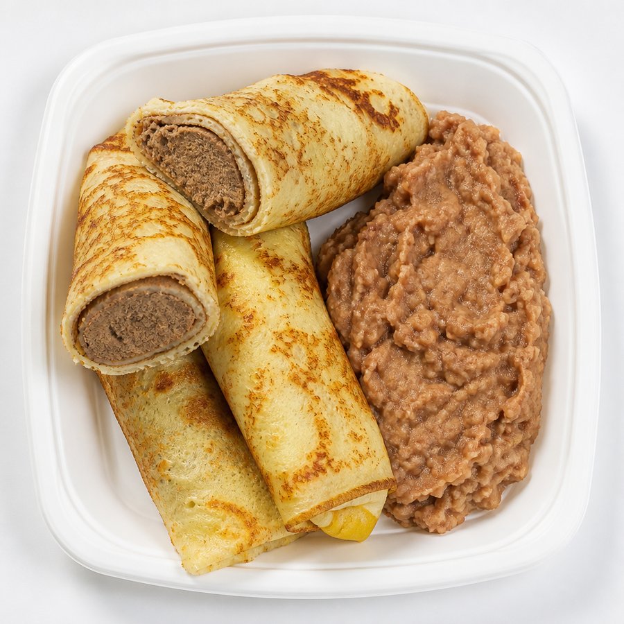 Mock liver blintzes/mashed beans